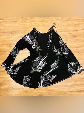 Free People Black and Floral Long Sleeve Shirt
